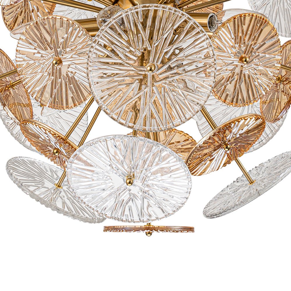 Amber Rain Glass Disk Dandelion Sunburst Chandelier