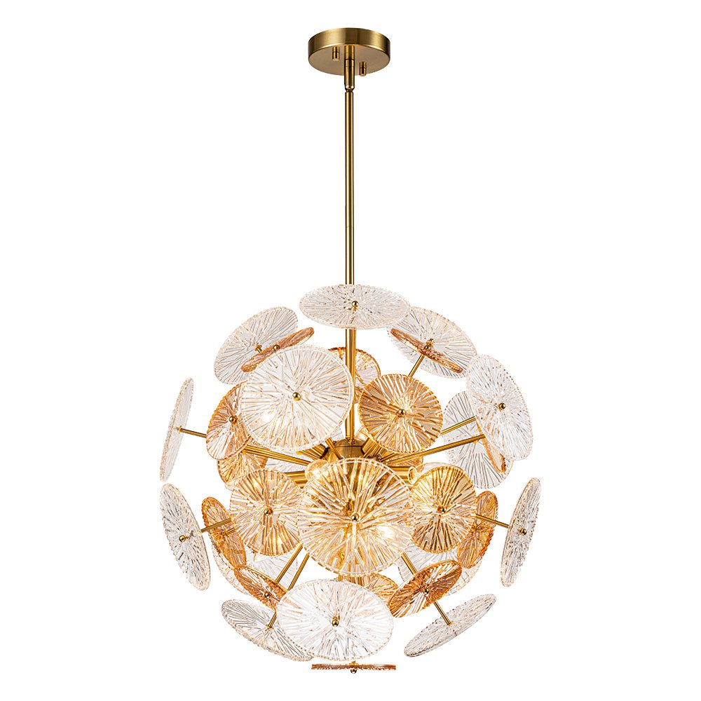 Amber Rain Glass Disk Dandelion Sunburst Chandelier