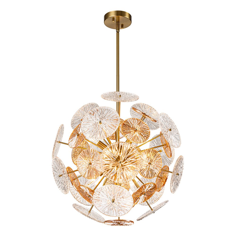 Amber Rain Glass Disk Dandelion Sunburst Chandelier
