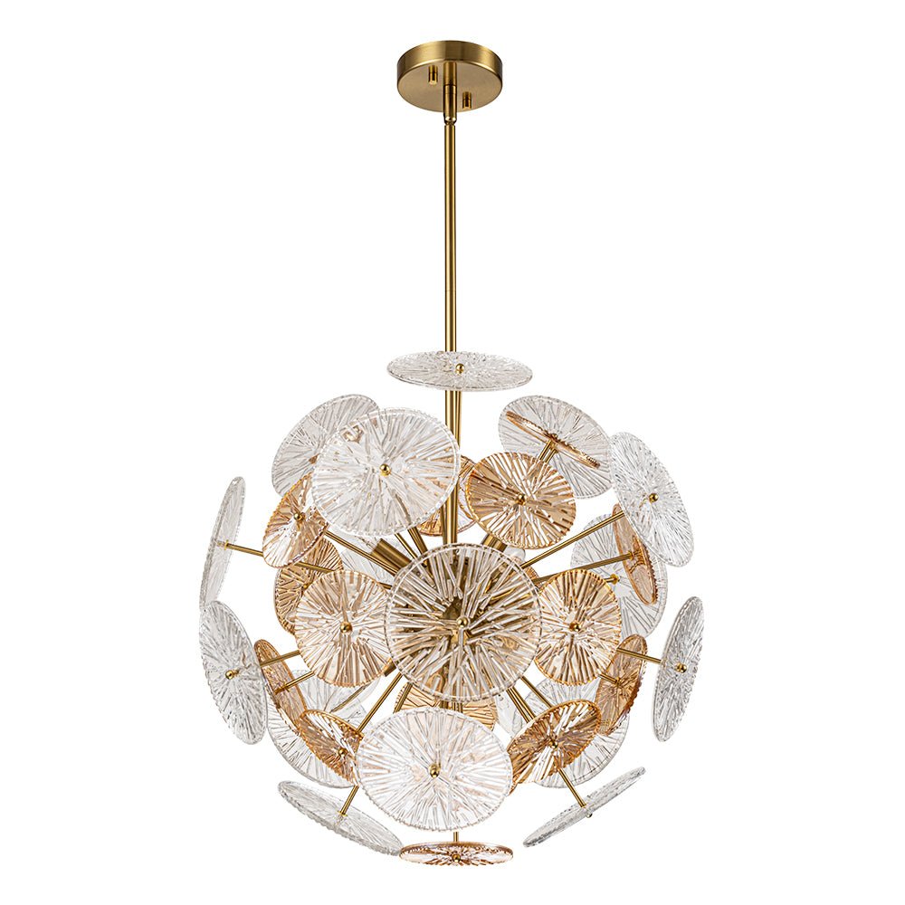 Amber Rain Glass Disk Dandelion Sunburst Chandelier