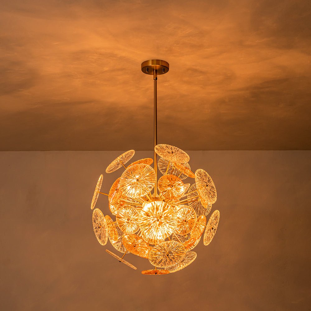Amber Rain Glass Disk Dandelion Sunburst Chandelier