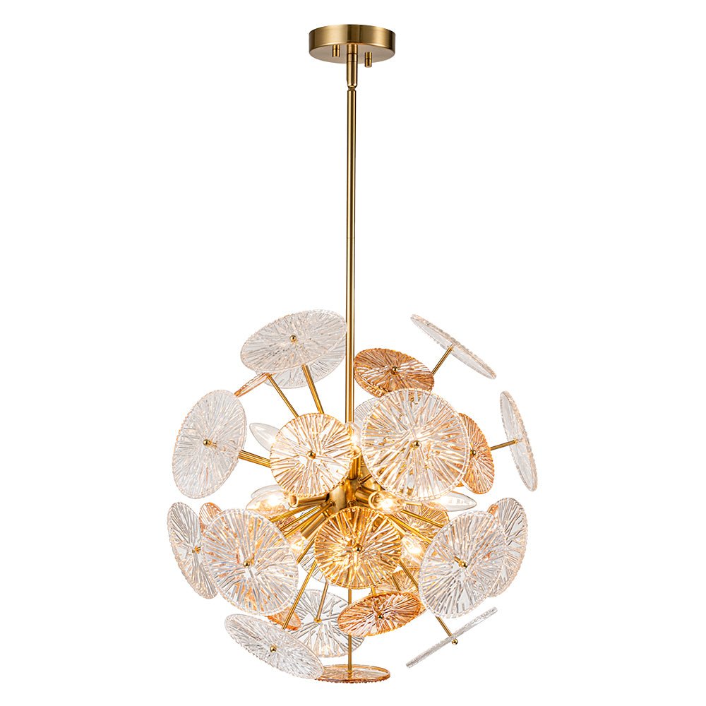 Amber Rain Glass Disk Dandelion Sunburst Chandelier