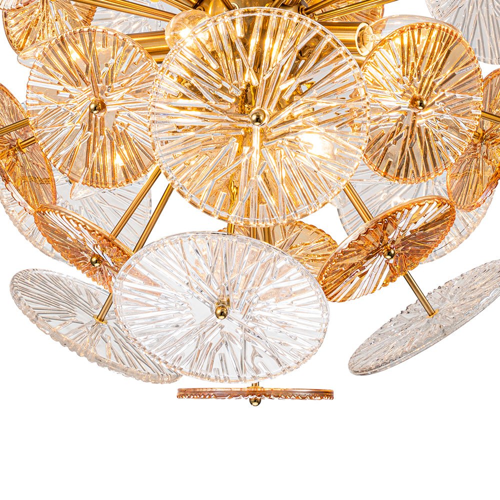 Amber Rain Glass Disk Dandelion Sunburst Chandelier