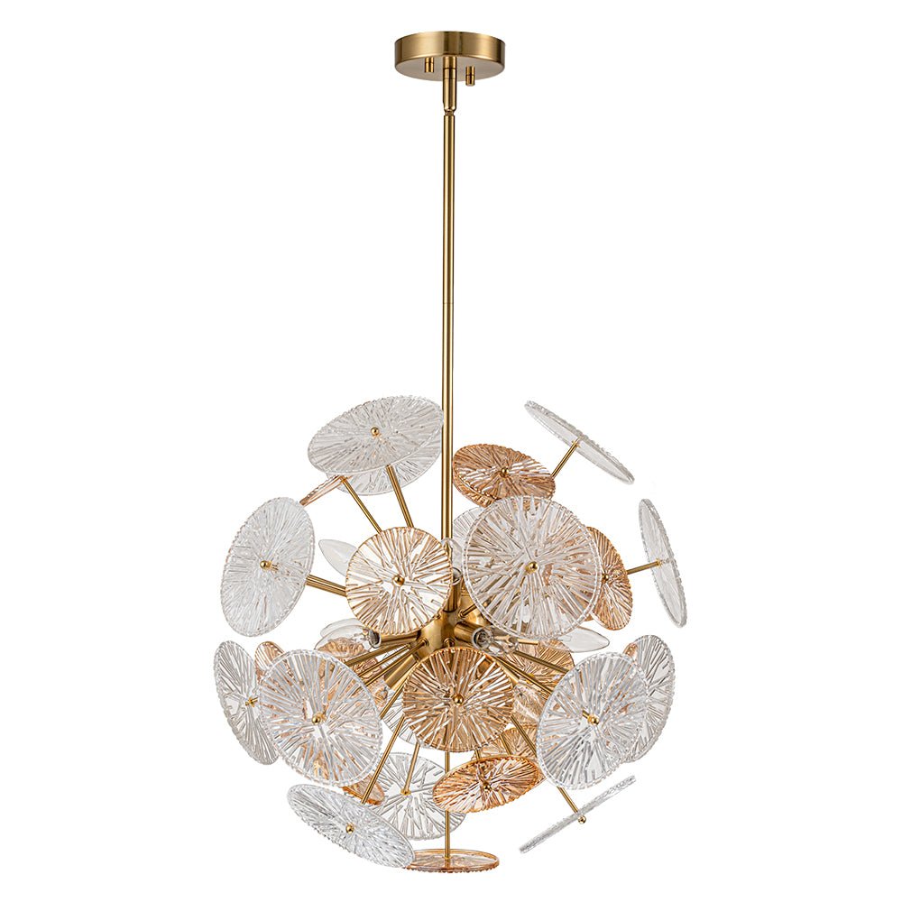 Amber Rain Glass Disk Dandelion Sunburst Chandelier