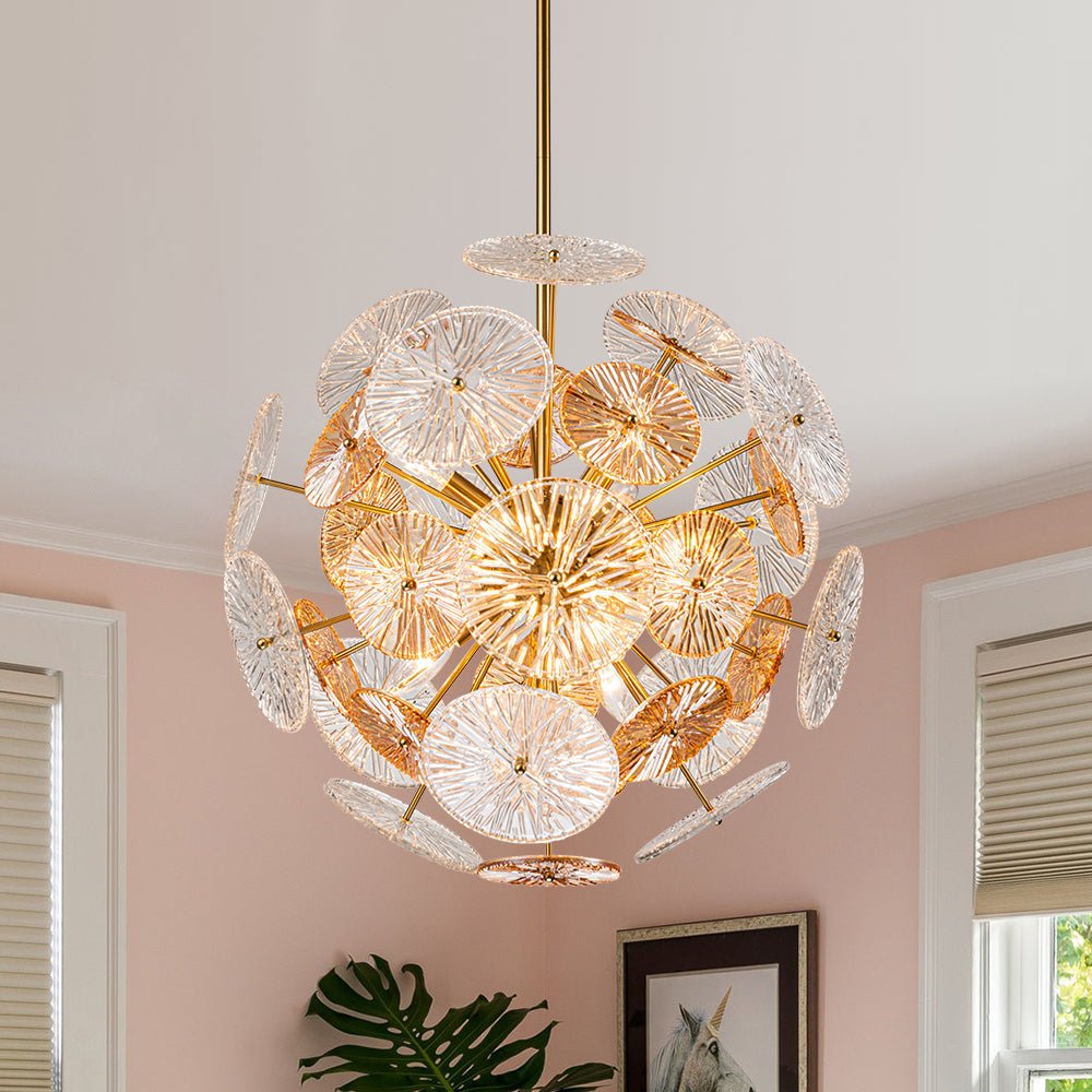 Amber Rain Glass Disk Dandelion Sunburst Chandelier