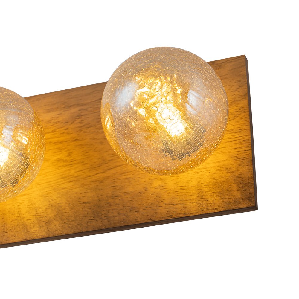 Amber Textured Glass Linear Wooden Semi Flush Mount / Wall Light