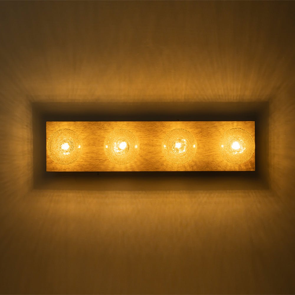 Amber Textured Glass Linear Wooden Semi Flush Mount / Wall Light