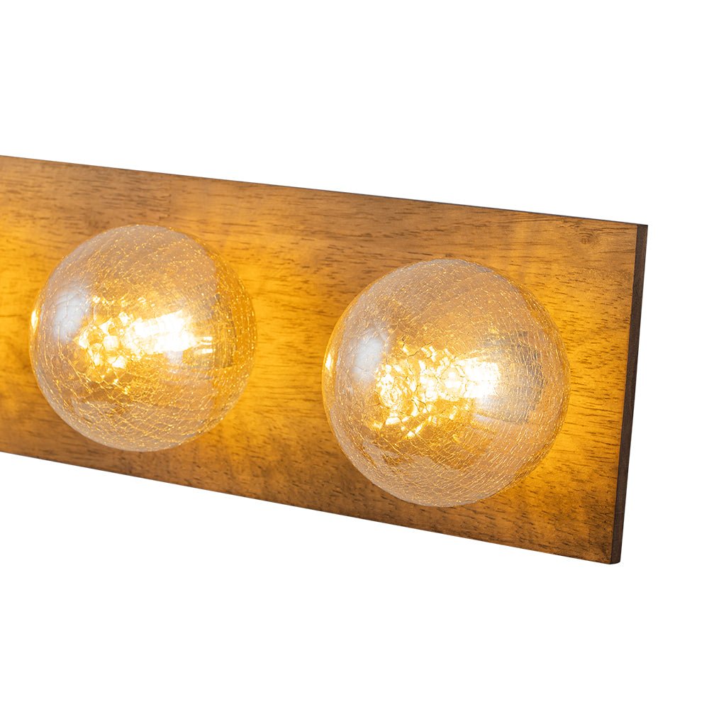 Amber Textured Glass Linear Wooden Semi Flush Mount / Wall Light