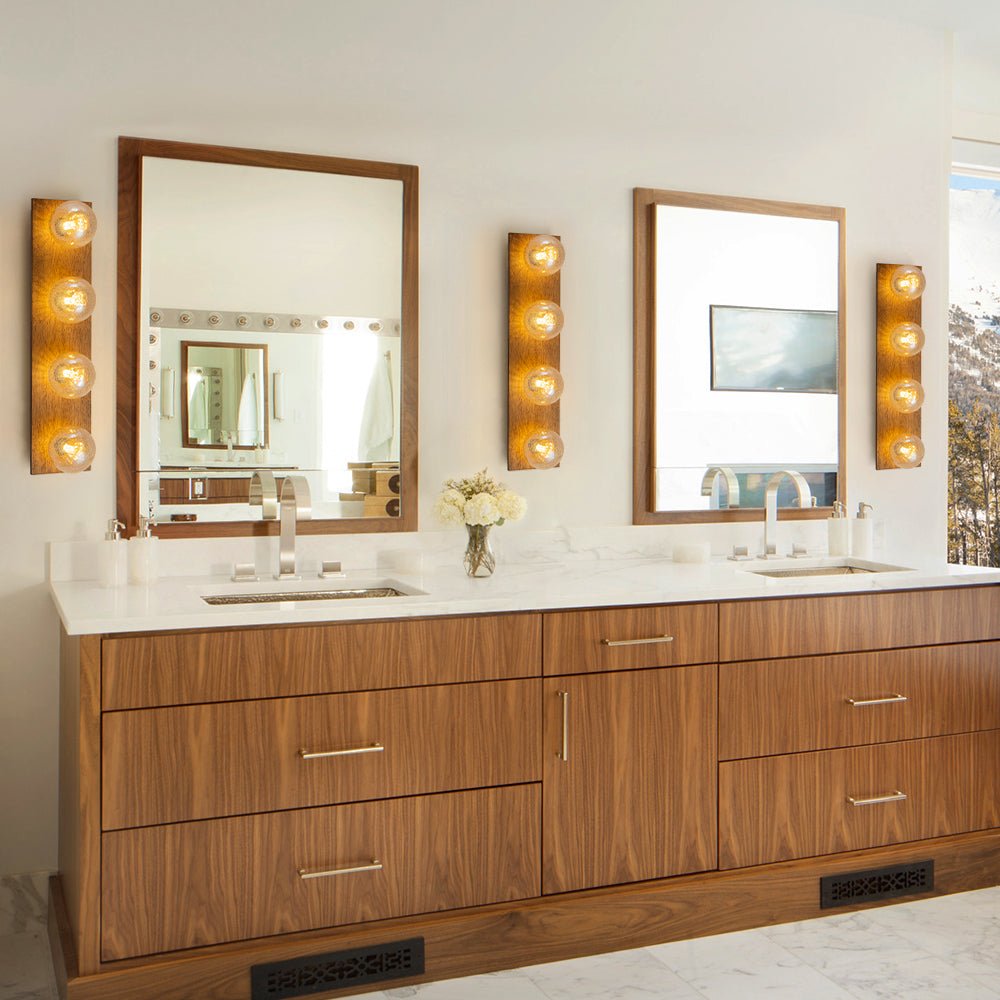 Amber Textured Glass Linear Wooden Semi Flush Mount / Wall Light