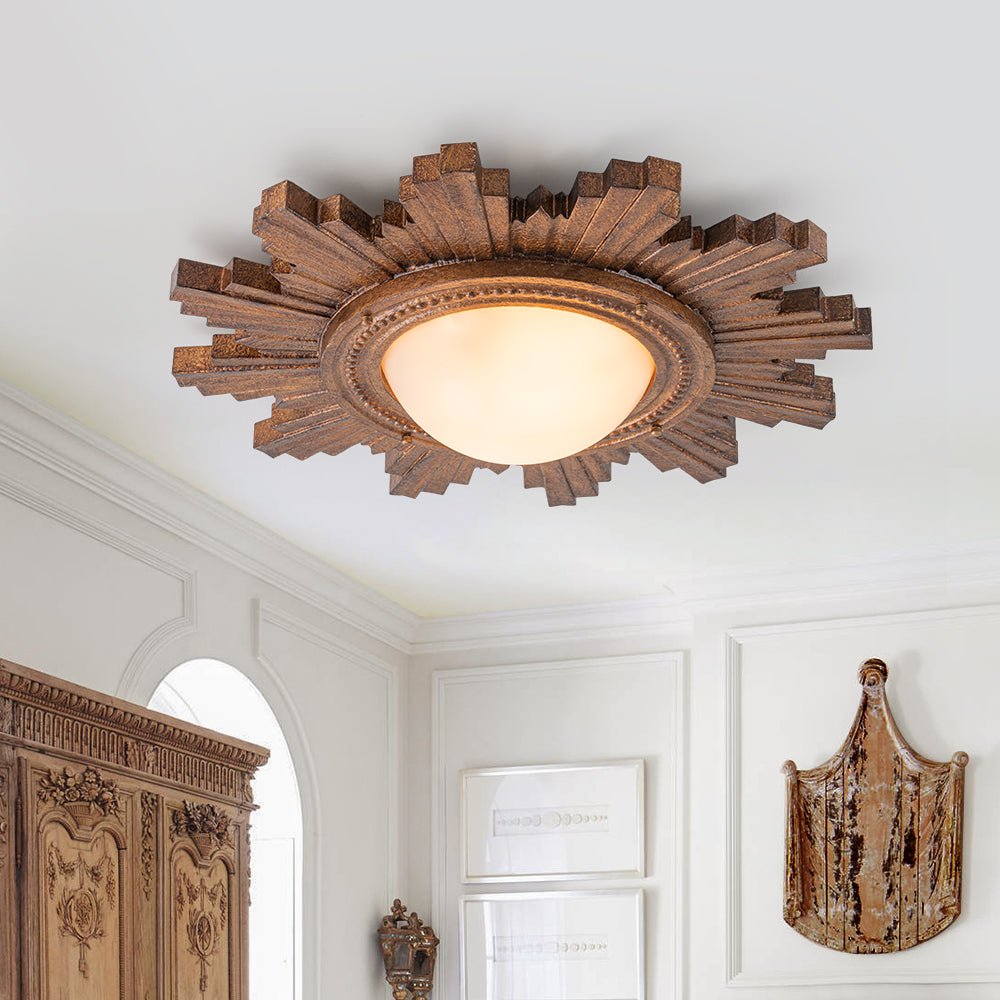 Antique Apollo Sunburst Sculpture Flush Mount / Wall Light