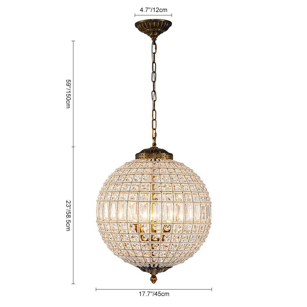 Antique Brass Crystal Globe Chandelier