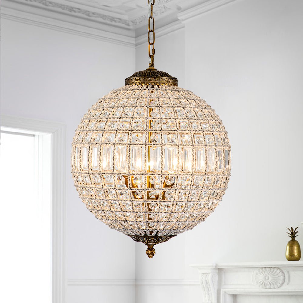 Antique Brass Crystal Globe Chandelier