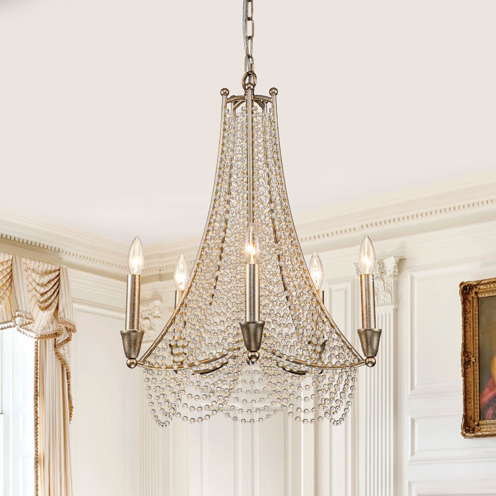 Antique Candle Style Crystal Bead Empire Chandelier