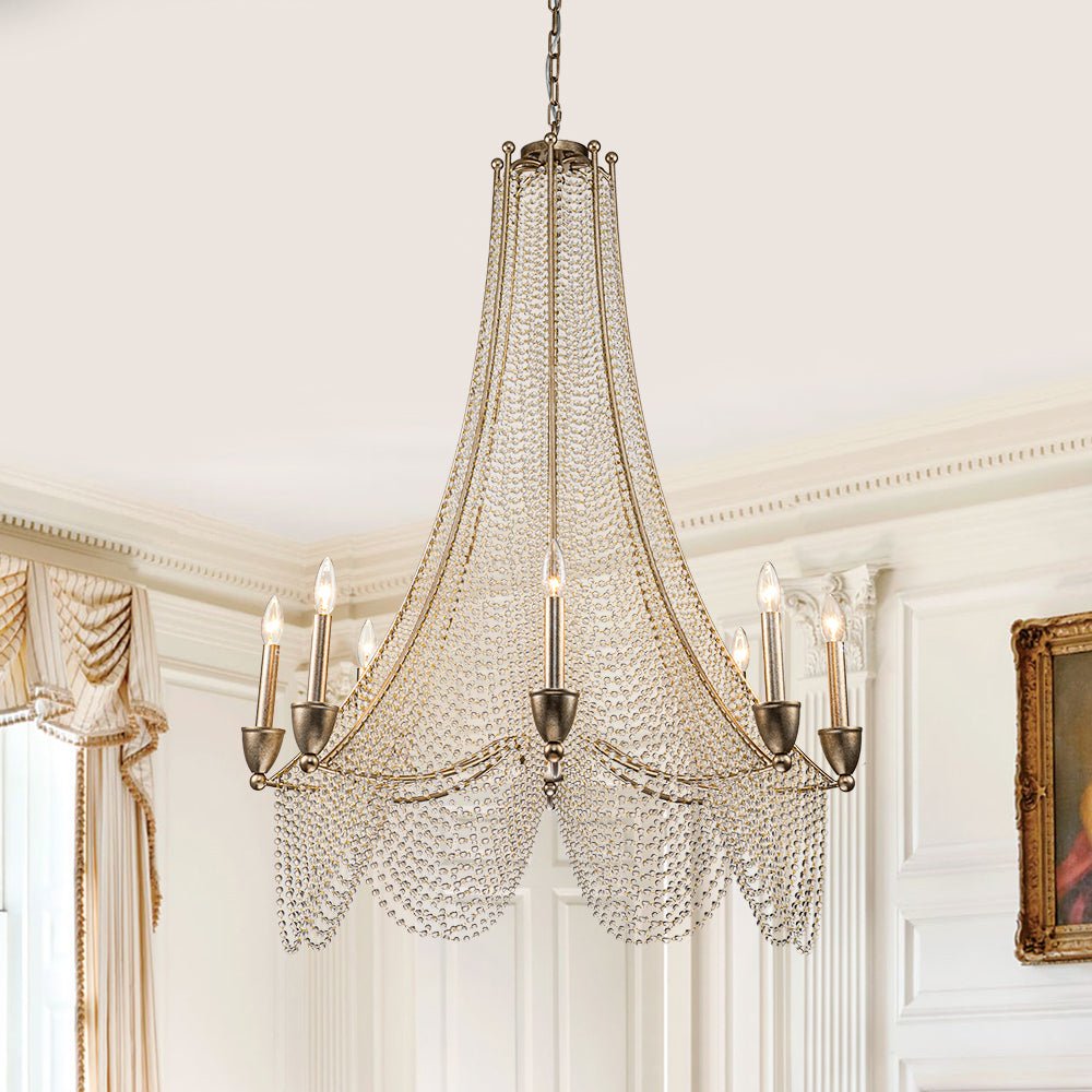 Antique Candle Style Crystal Bead Empire Chandelier