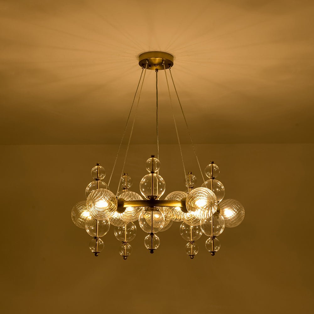 Art Deco 10-Light Glass Globe Bubble Circle Chandelier