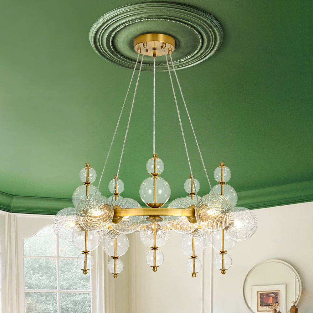 Art Deco 10-Light Glass Globe Bubble Circle Chandelier