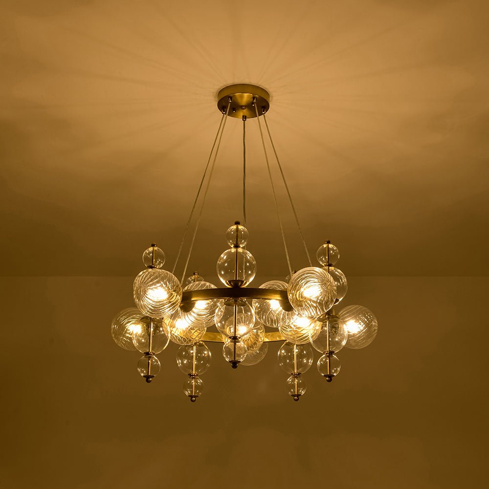 Art Deco 10-Light Glass Globe Bubble Circle Chandelier