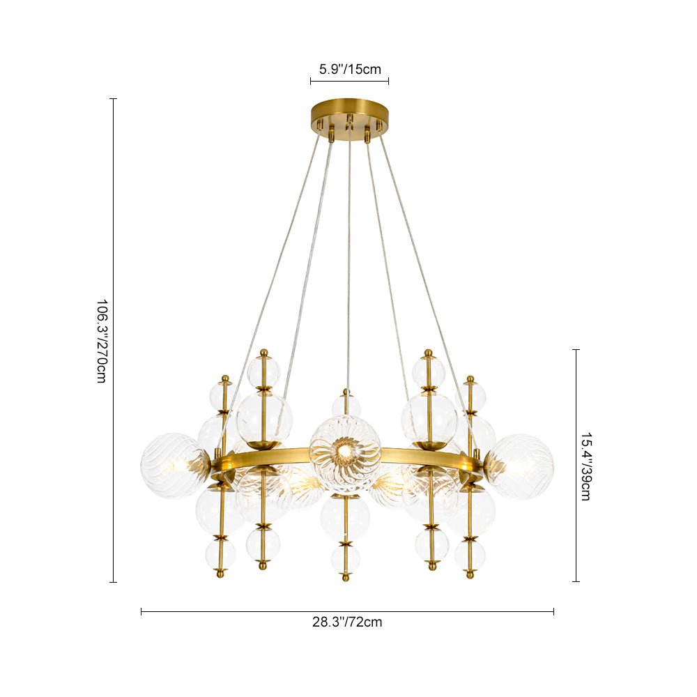 Art Deco 10-Light Glass Globe Bubble Circle Chandelier
