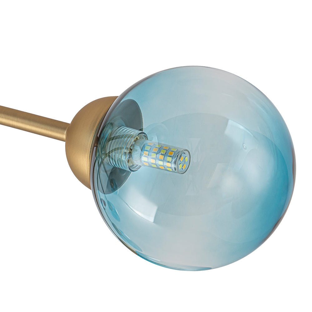 Art Deco 8-Light Sputnik Blue Glass Bubble Semi Flush Mount