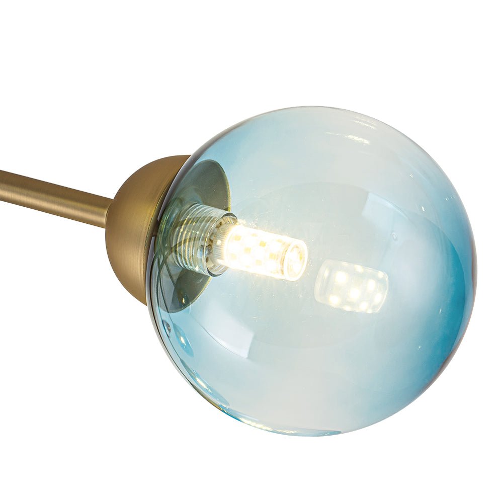 Art Deco 8-Light Sputnik Blue Glass Bubble Semi Flush Mount