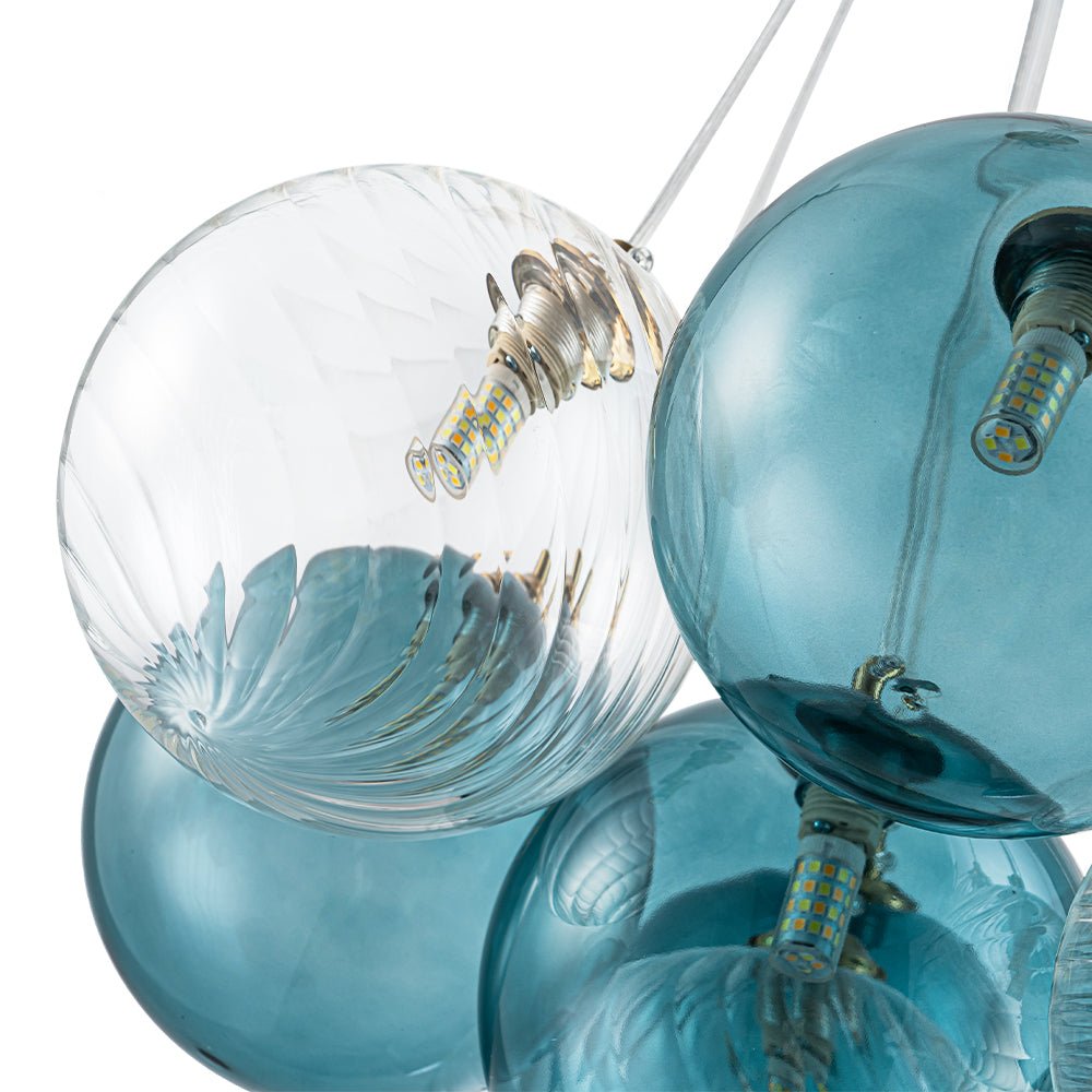 Art Deco Blue Hue Cluster Glass Globe Bubble Chandelier