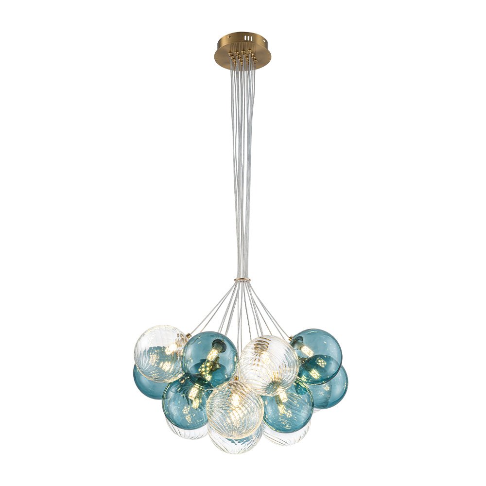 Art Deco Blue Hue Cluster Glass Globe Bubble Chandelier