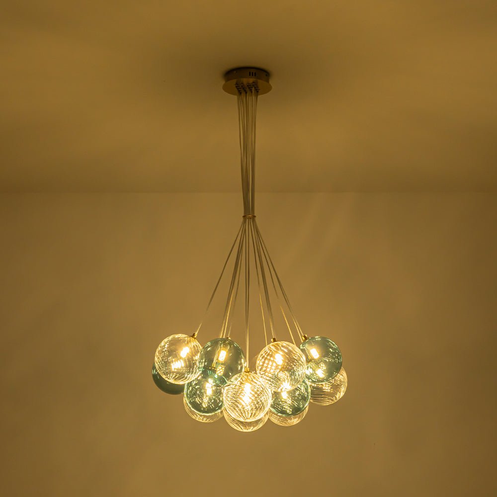 Art Deco Blue Hue Cluster Glass Globe Bubble Chandelier