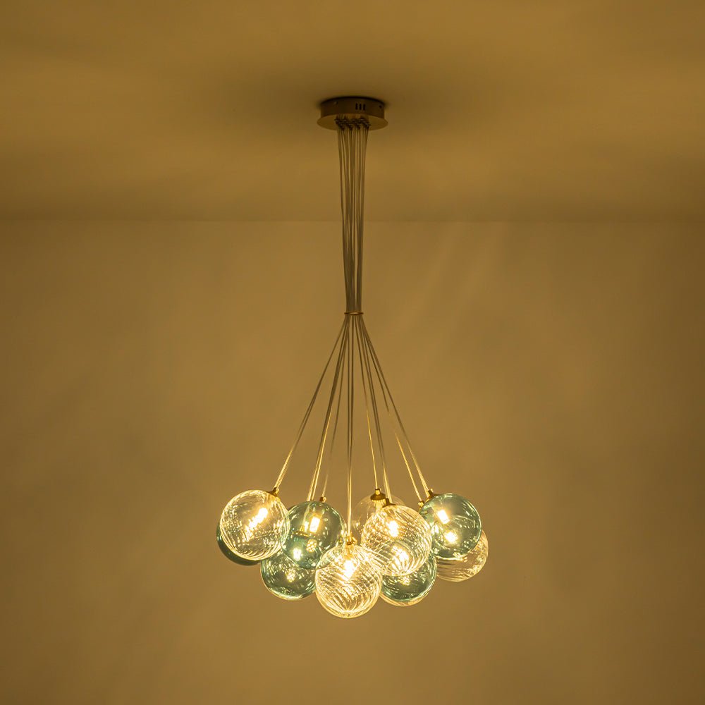 Art Deco Blue Hue Cluster Glass Globe Bubble Chandelier