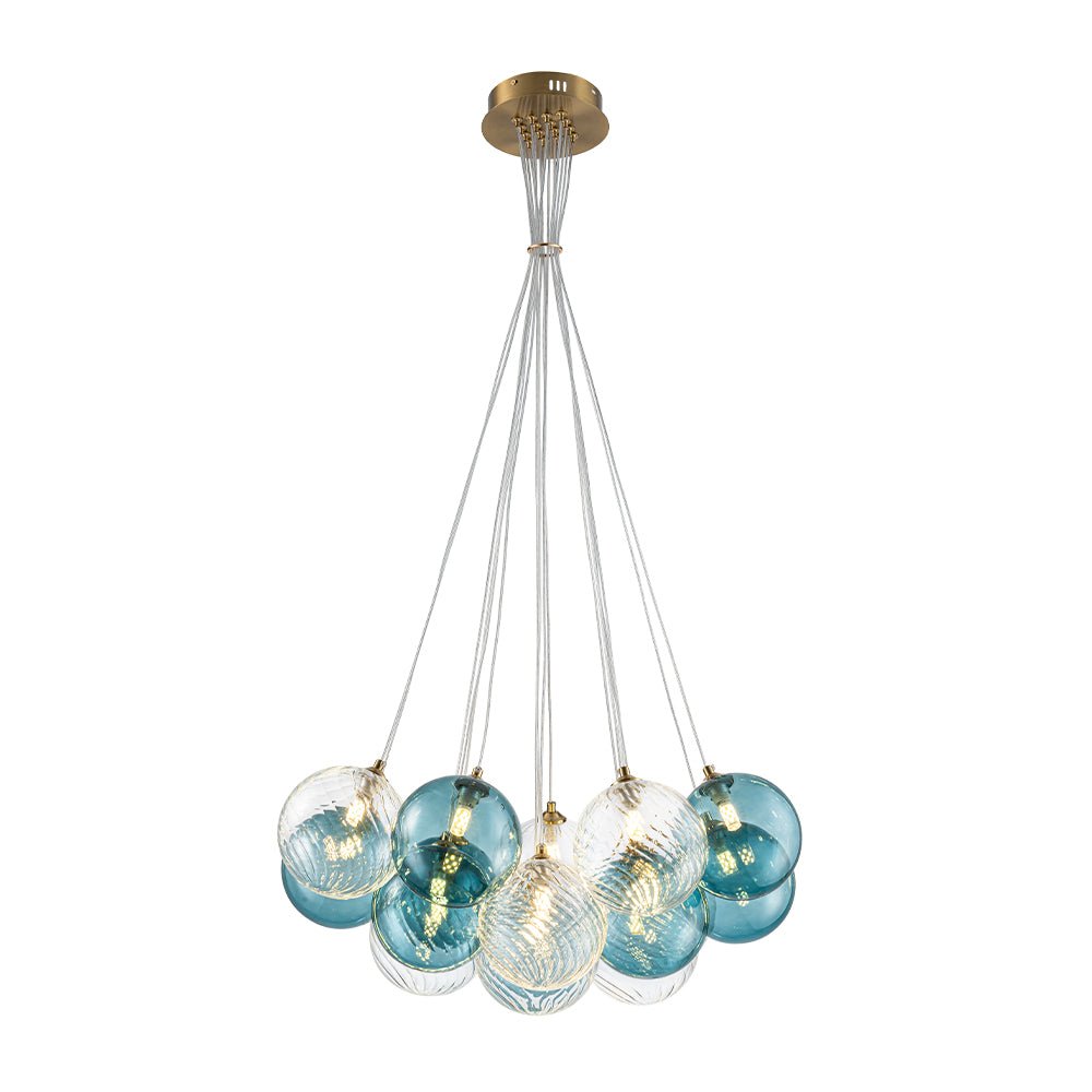 Art Deco Blue Hue Cluster Glass Globe Bubble Chandelier
