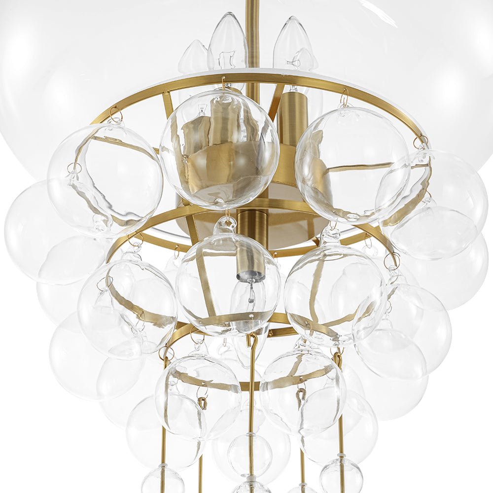 Art Deco Brass Tiered Clear Glass Jellyfish Style Chandelier