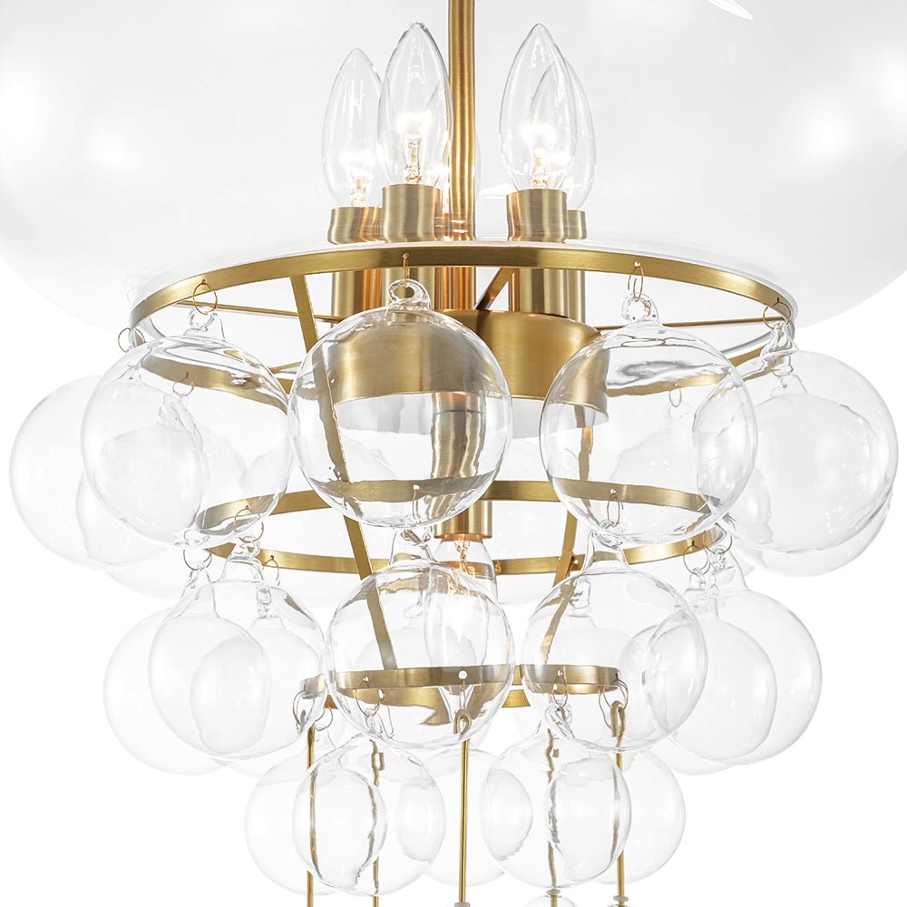 Art Deco Brass Tiered Clear Glass Jellyfish Style Chandelier