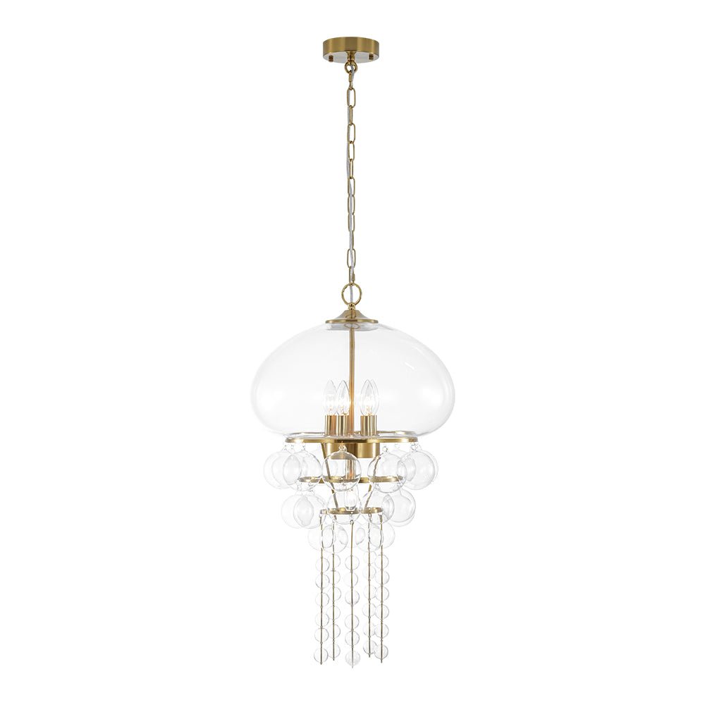 Art Deco Brass Tiered Clear Glass Jellyfish Style Chandelier