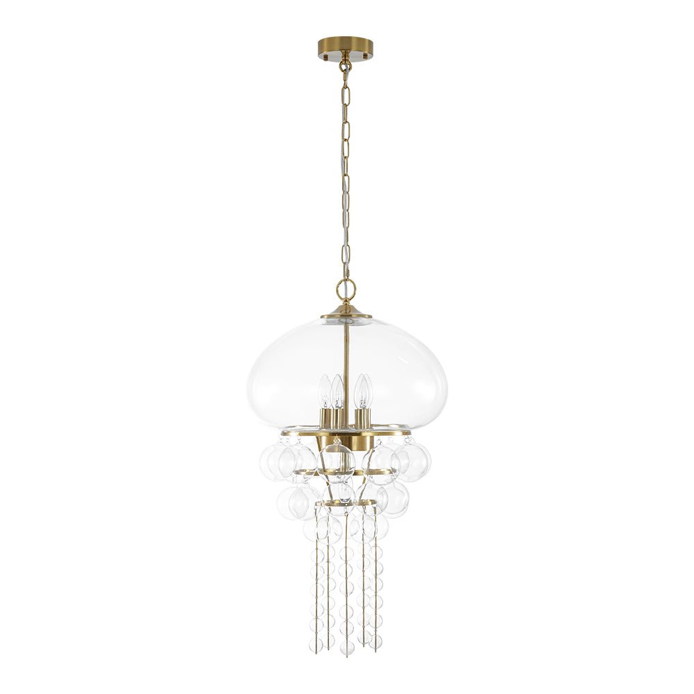 Art Deco Brass Tiered Clear Glass Jellyfish Style Chandelier