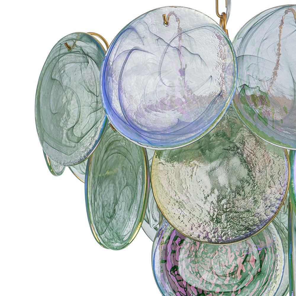 Art Deco Green Iridescent Swirl Glass Tiered Chandelier