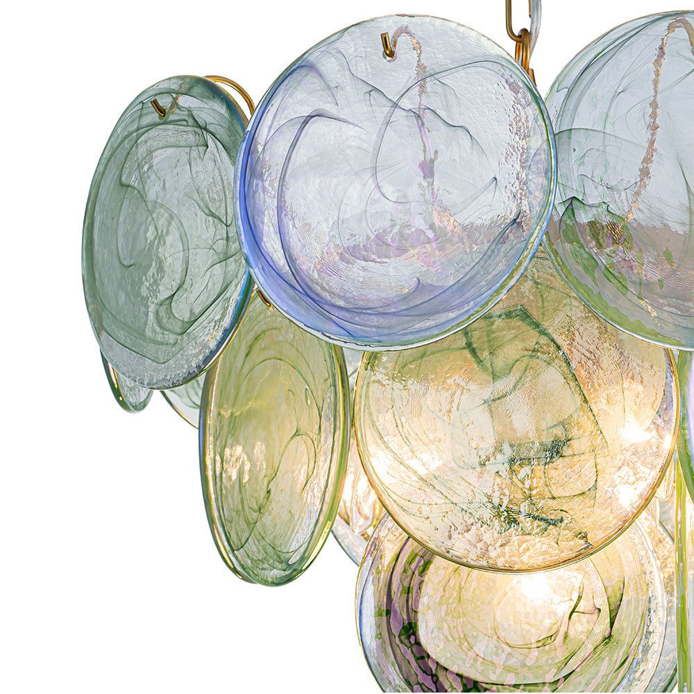 Art Deco Green Iridescent Swirl Glass Tiered Chandelier