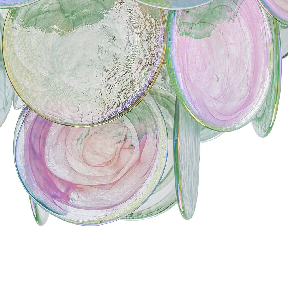 Art Deco Green Iridescent Swirl Glass Tiered Chandelier