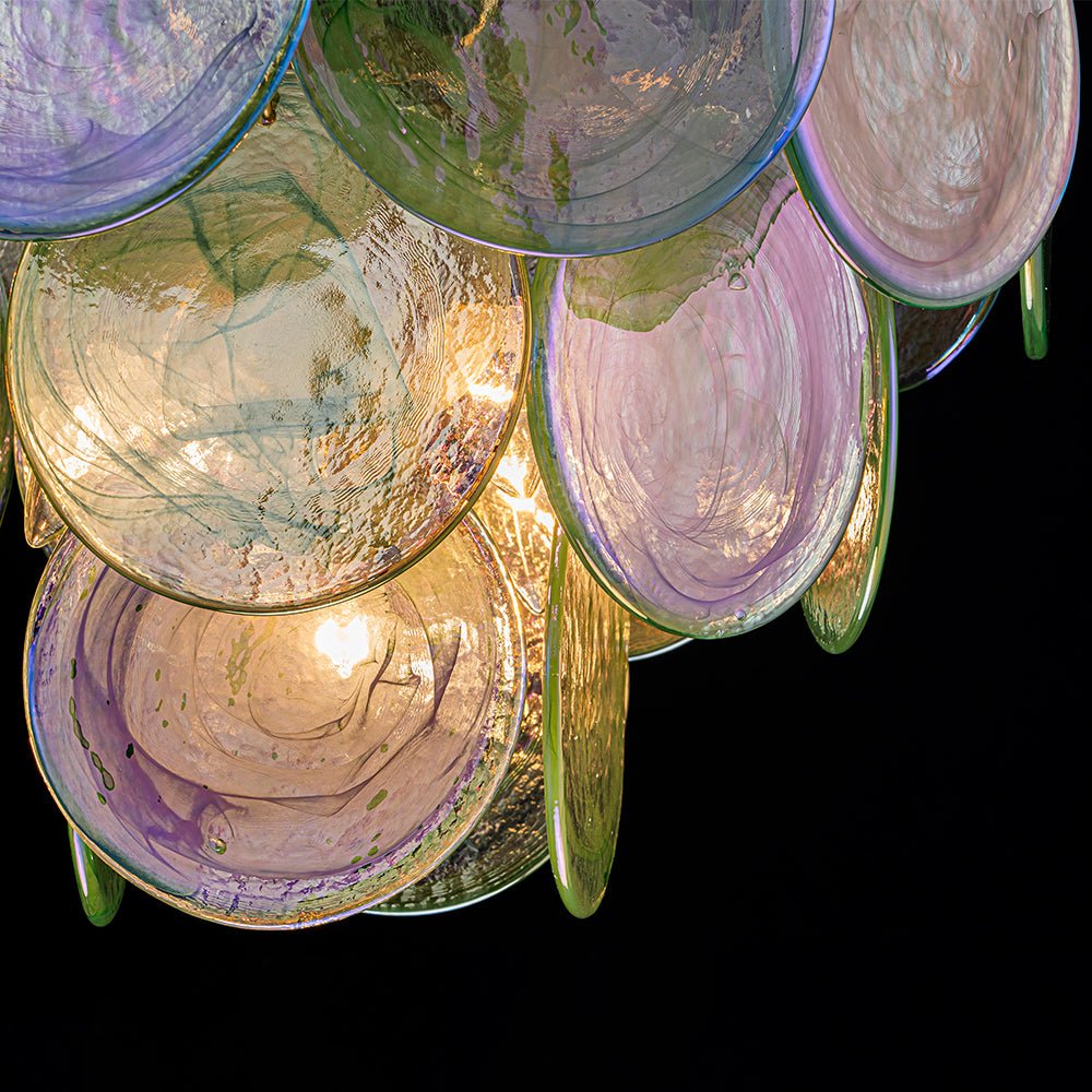 Art Deco Green Iridescent Swirl Glass Tiered Chandelier