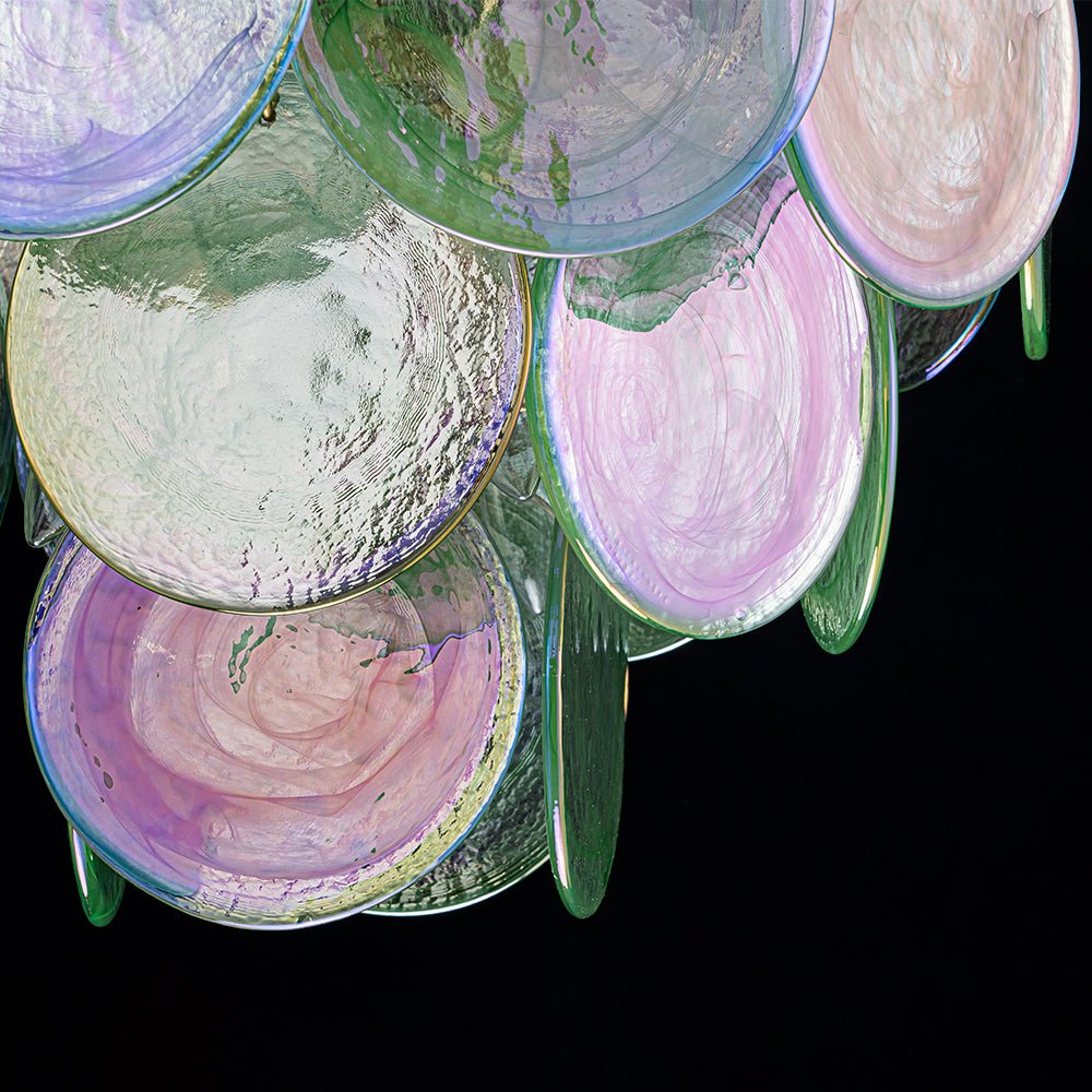 Art Deco Green Iridescent Swirl Glass Tiered Chandelier