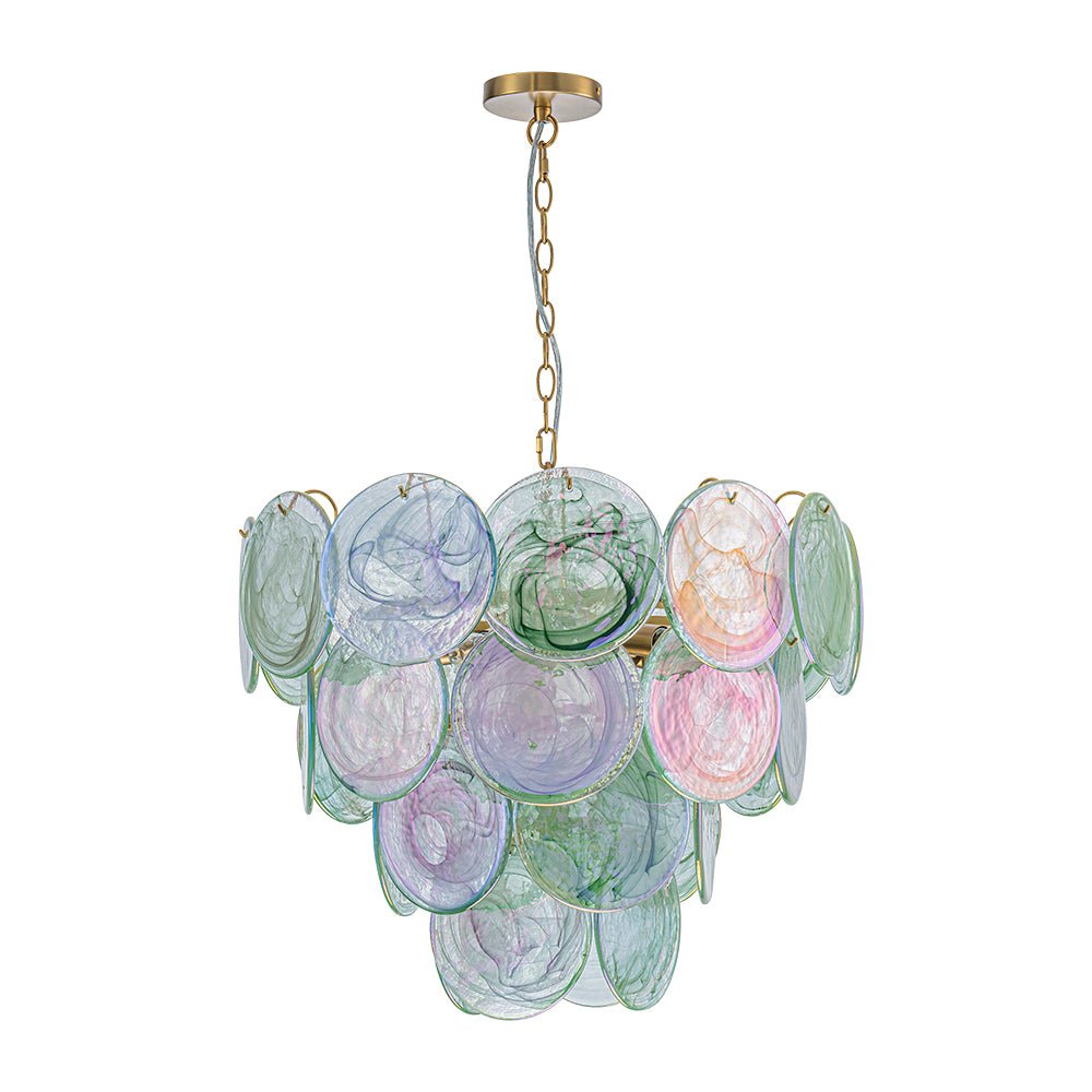 Art Deco Green Iridescent Swirl Glass Tiered Chandelier