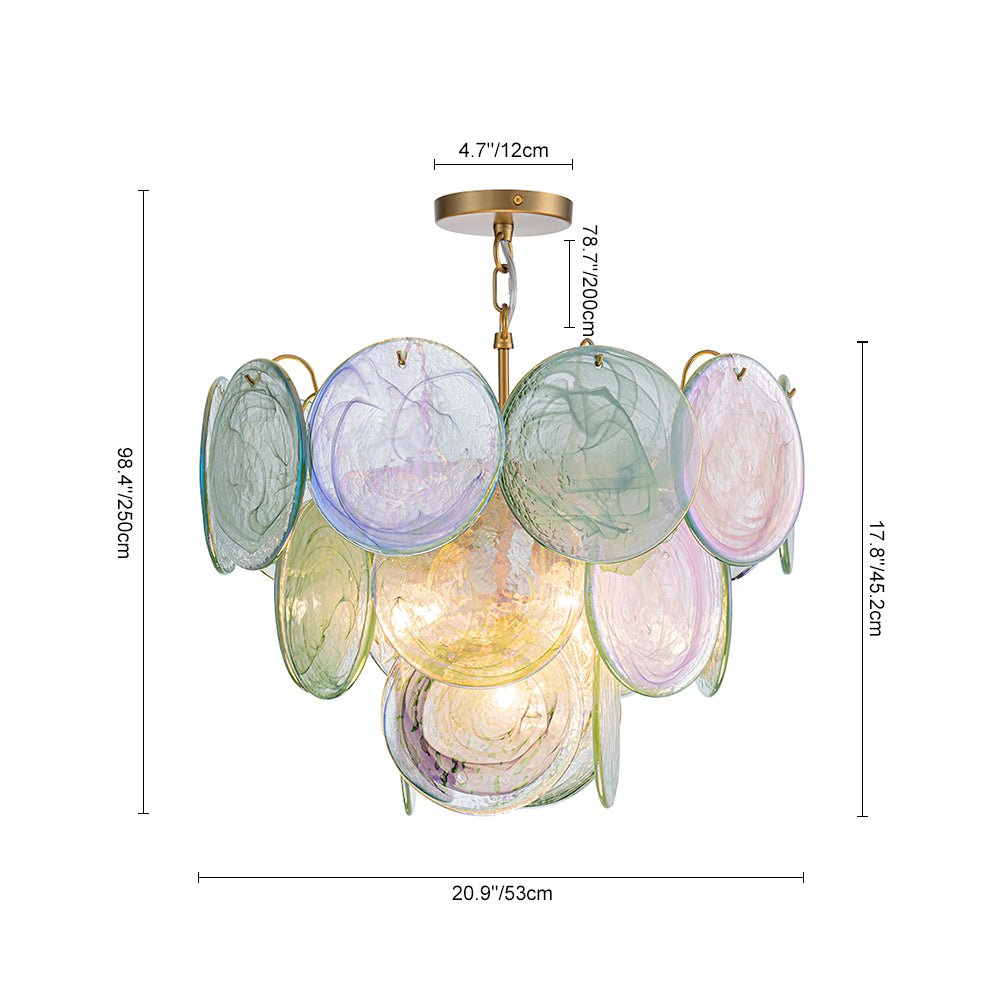 Art Deco Green Iridescent Swirl Glass Tiered Chandelier