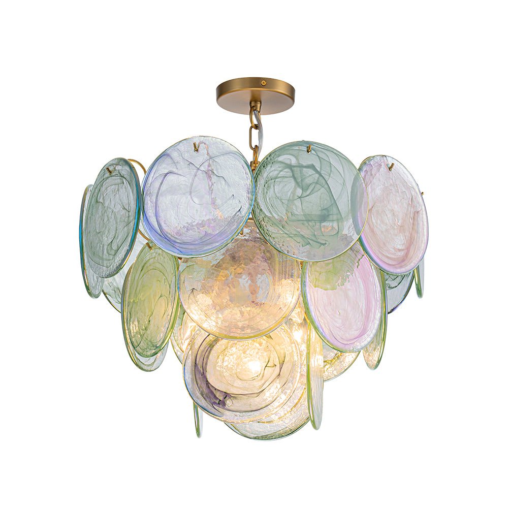 Art Deco Green Iridescent Swirl Glass Tiered Chandelier