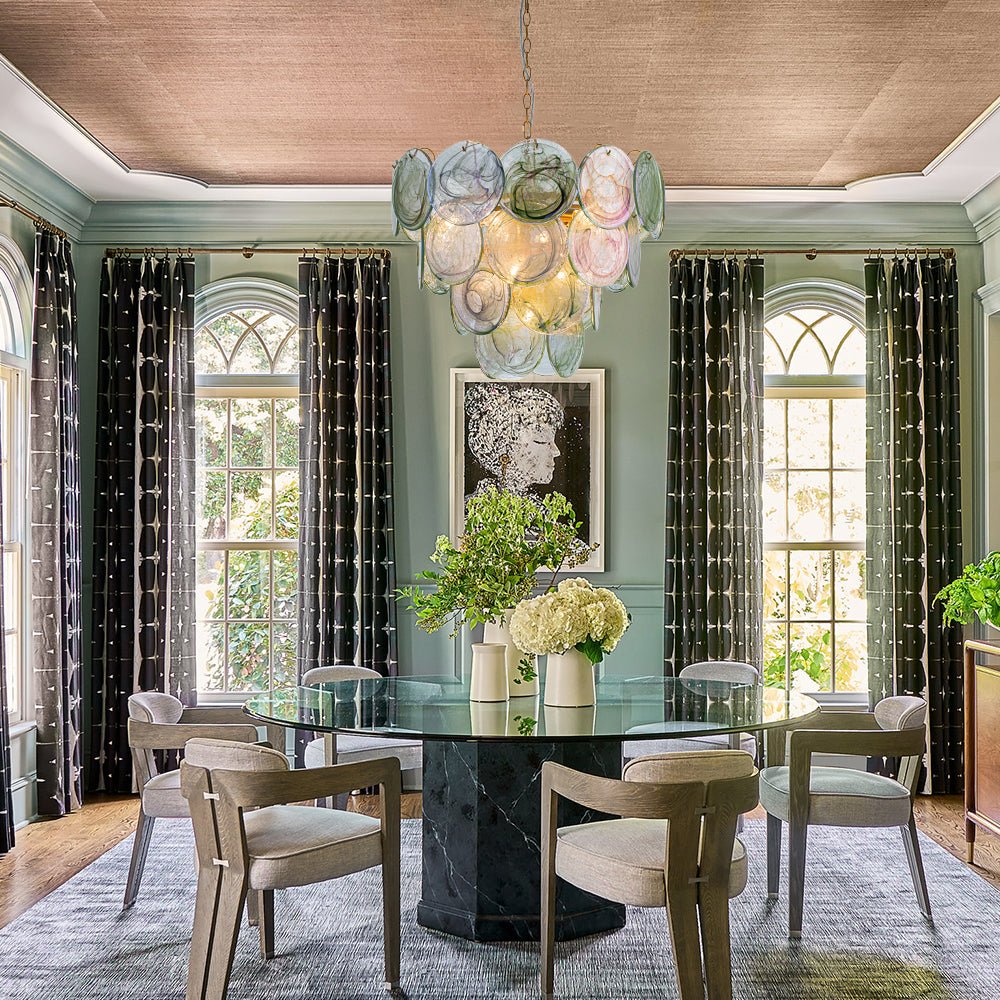 Art Deco Green Iridescent Swirl Glass Tiered Chandelier