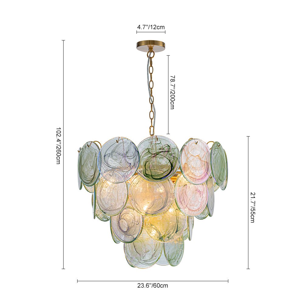 Art Deco Green Iridescent Swirl Glass Tiered Chandelier