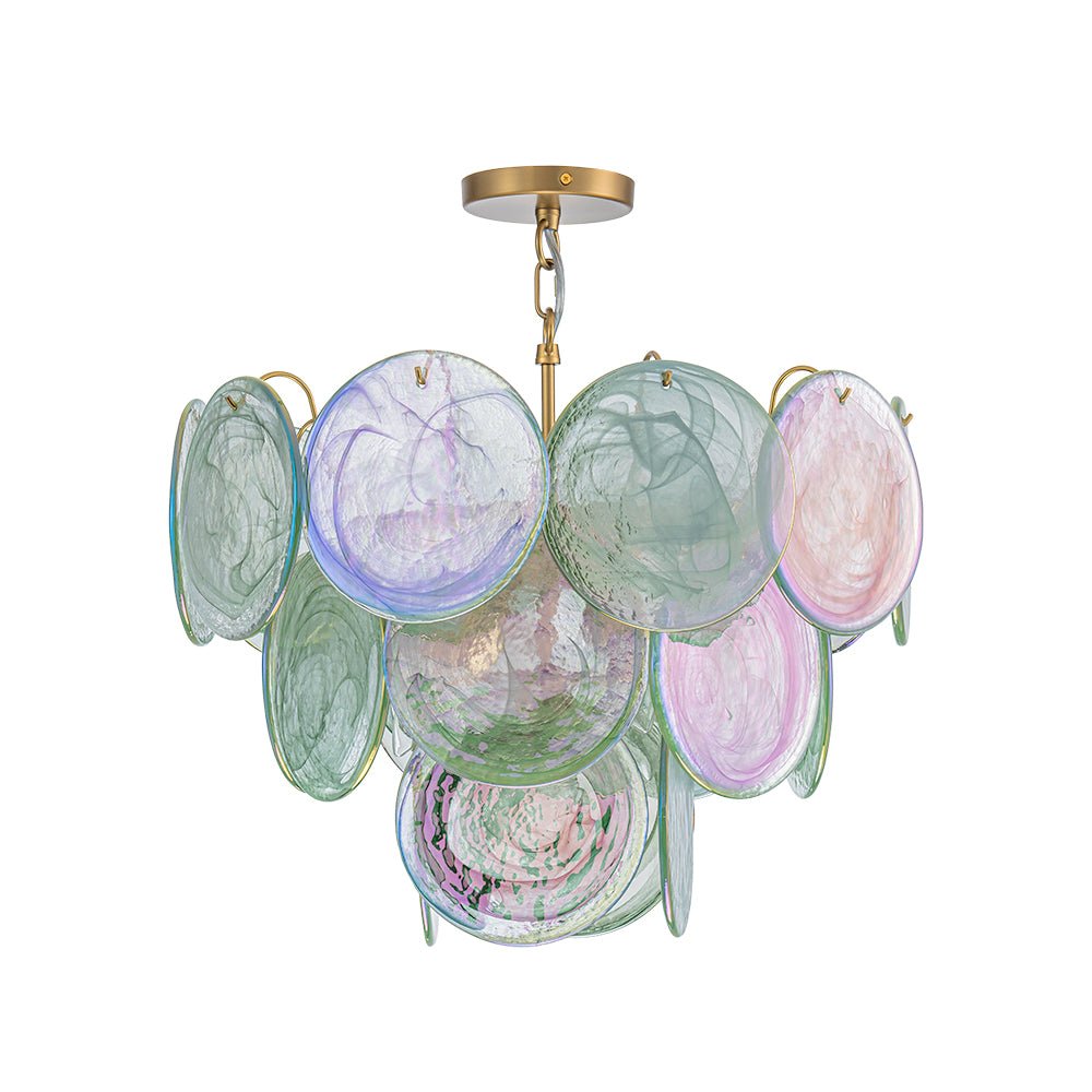 Art Deco Green Iridescent Swirl Glass Tiered Chandelier