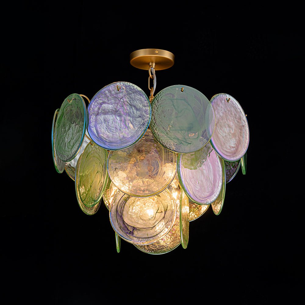 Art Deco Green Iridescent Swirl Glass Tiered Chandelier