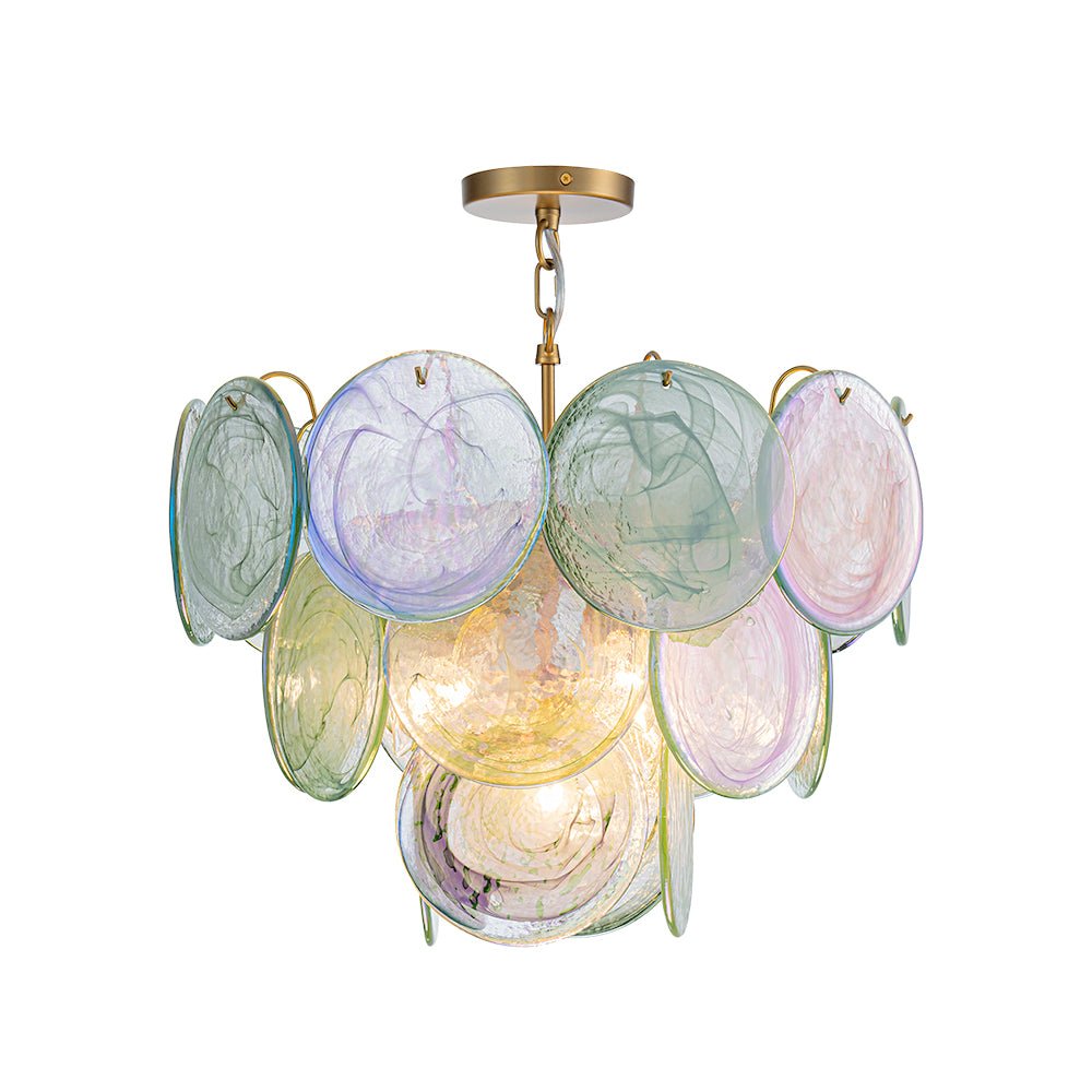 Art Deco Green Iridescent Swirl Glass Tiered Chandelier
