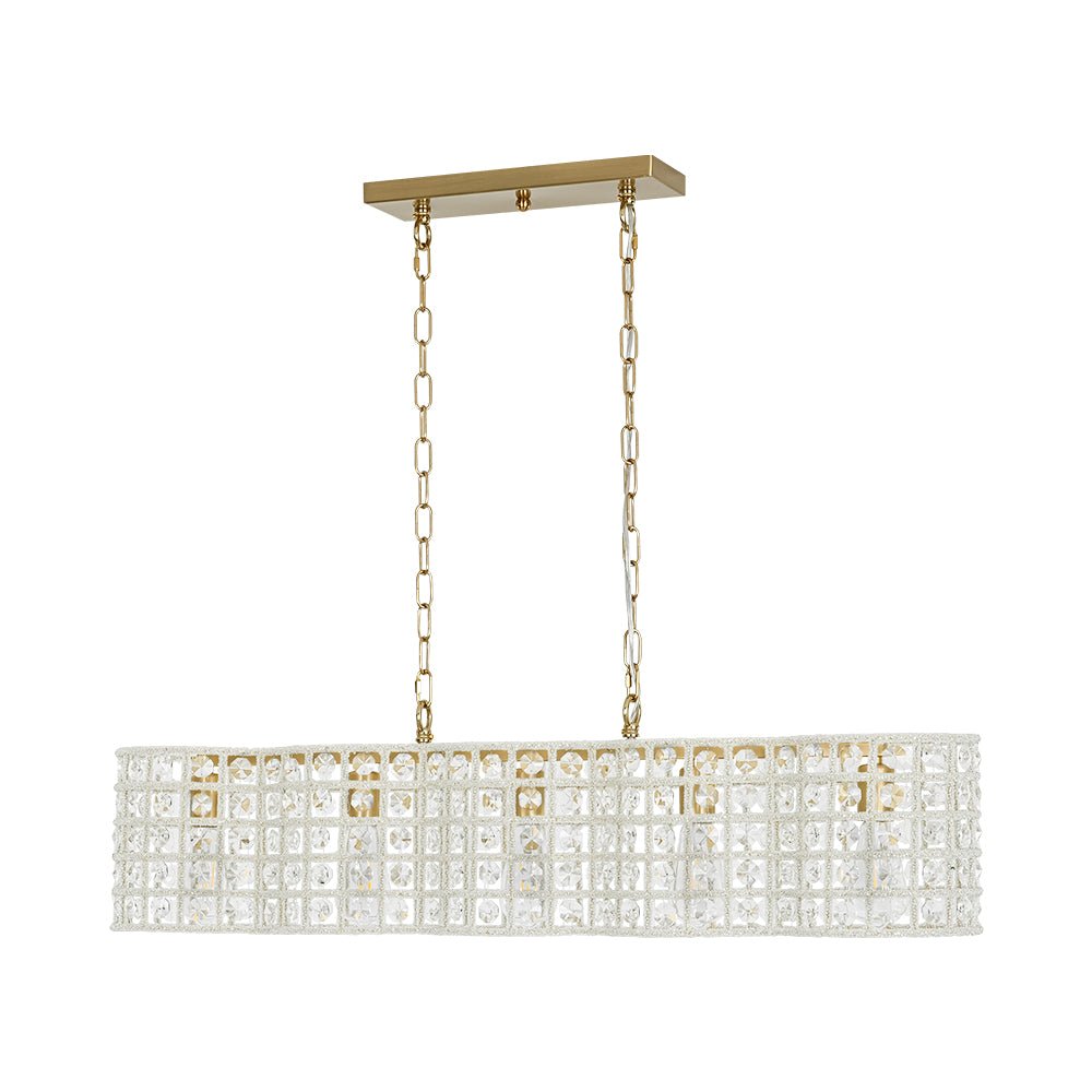 Art Deco Luxury Brass Crystal Linear Cage Island Chandelier