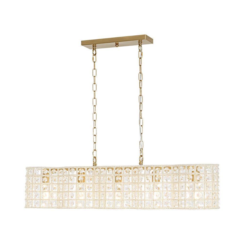 Art Deco Luxury Brass Crystal Linear Cage Island Chandelier