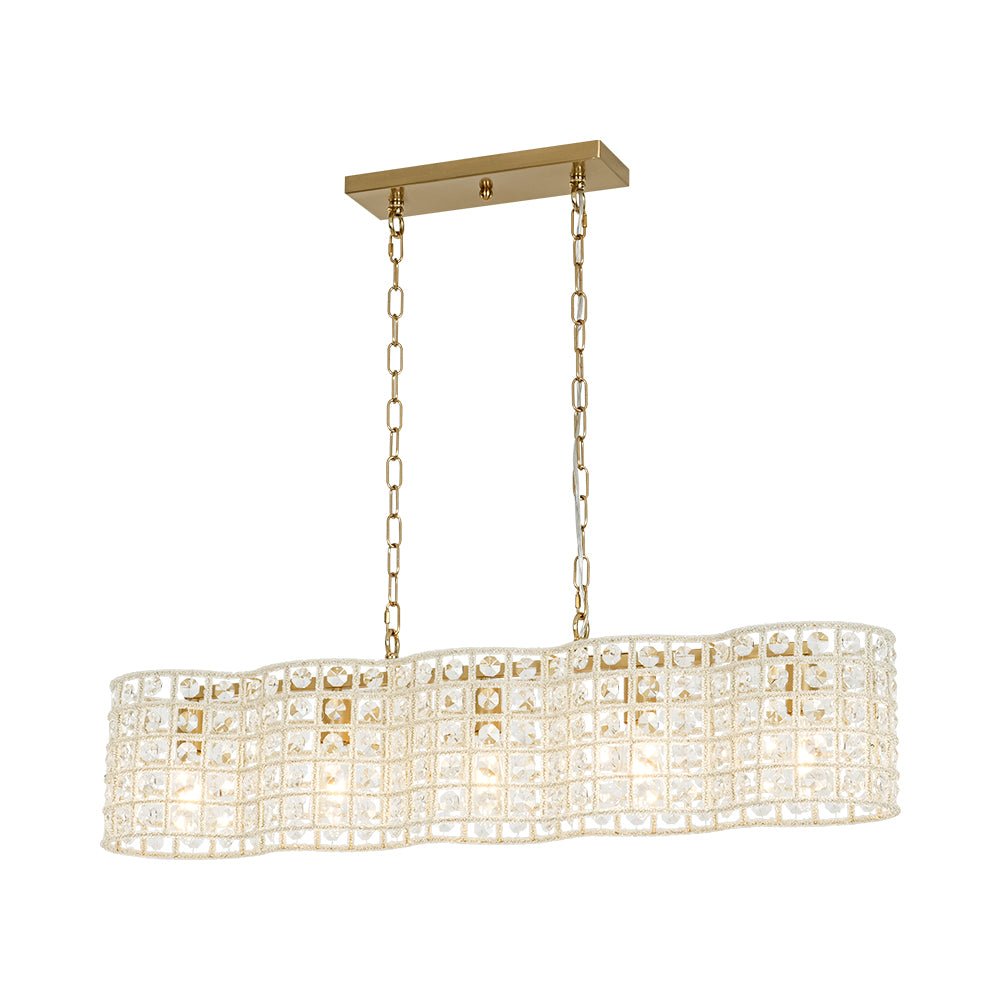 Art Deco Luxury Brass Crystal Linear Cage Island Chandelier