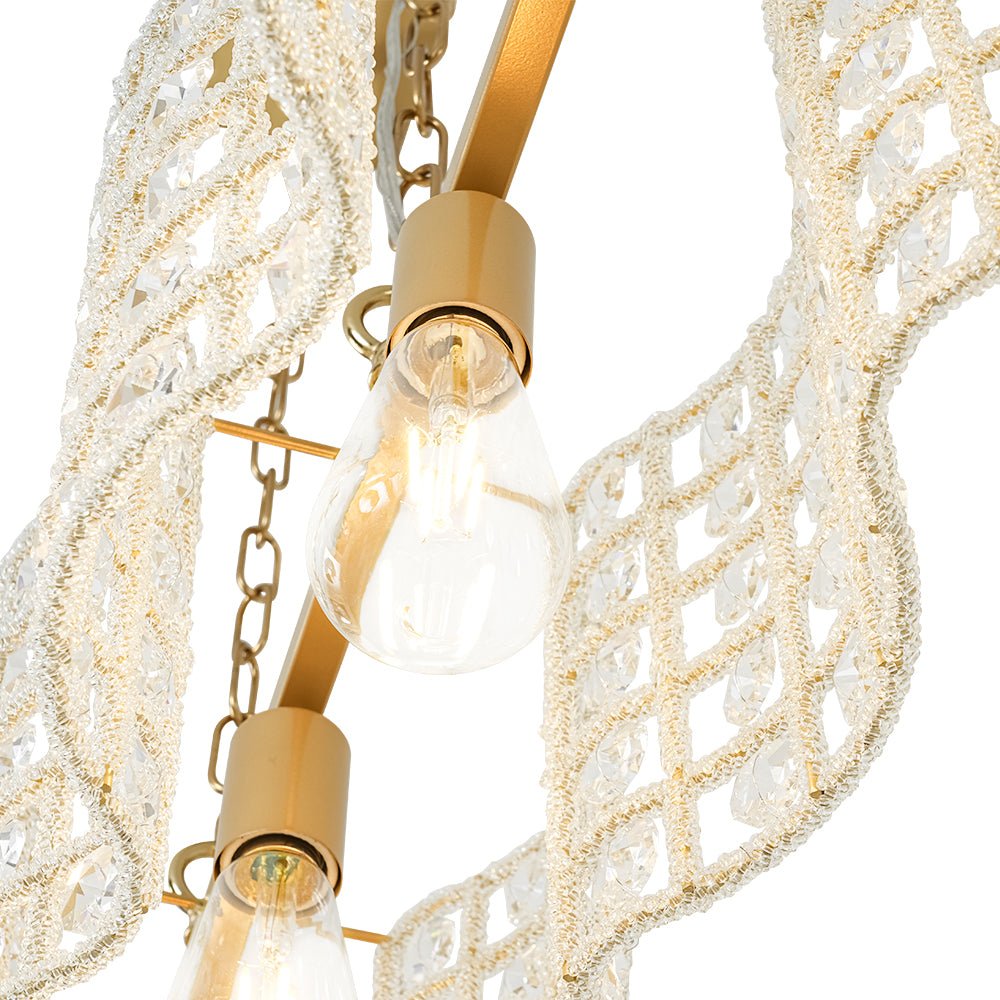 Art Deco Luxury Brass Crystal Linear Cage Island Chandelier